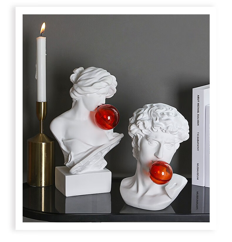 石膏像 摆件石膏像素描石膏像 人物创意吹泡泡大卫雕塑石膏像酒柜摆件