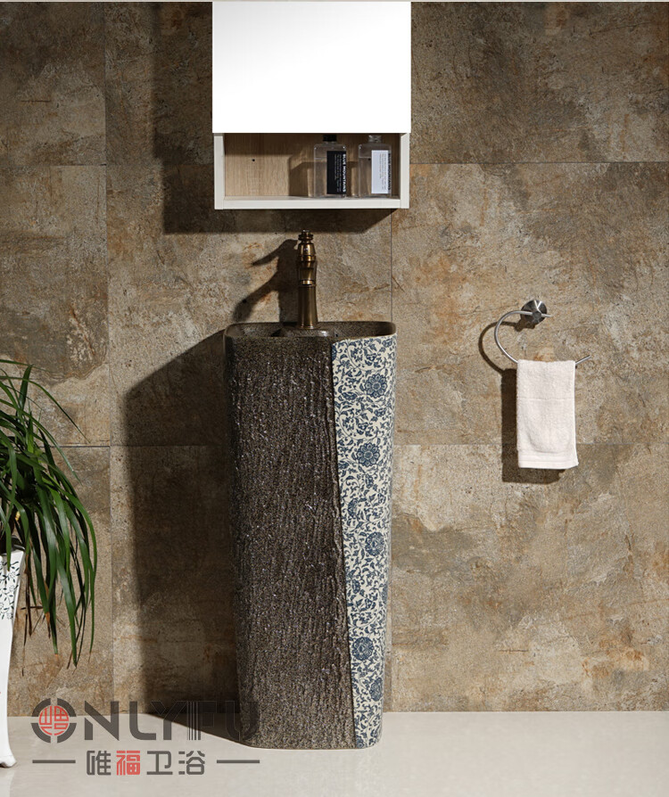 迷你洗手盆一体落地式立柱盆黑色个性艺术台盆阳台庭院洗手台d511复古