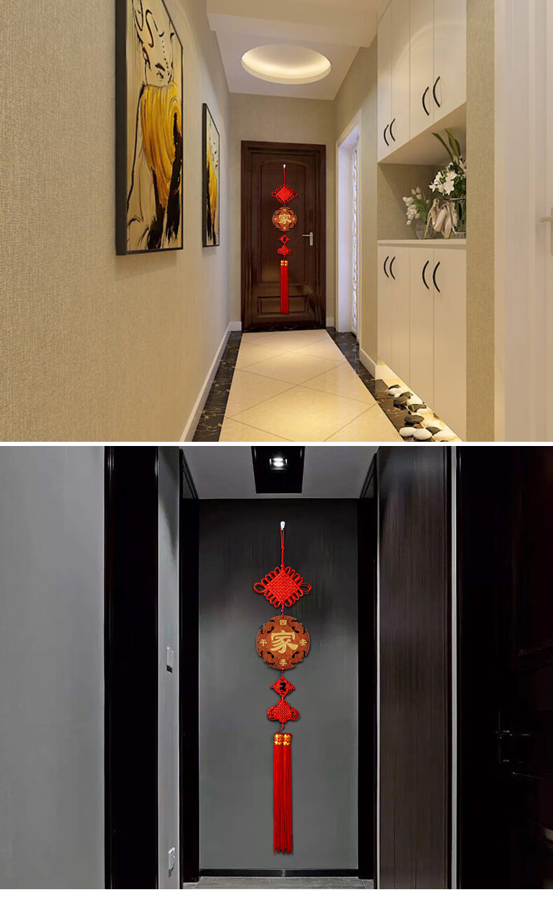 中国结客厅入户门挂件纯桃木福字玄关中式装饰平安结原色纯桃木吉祥