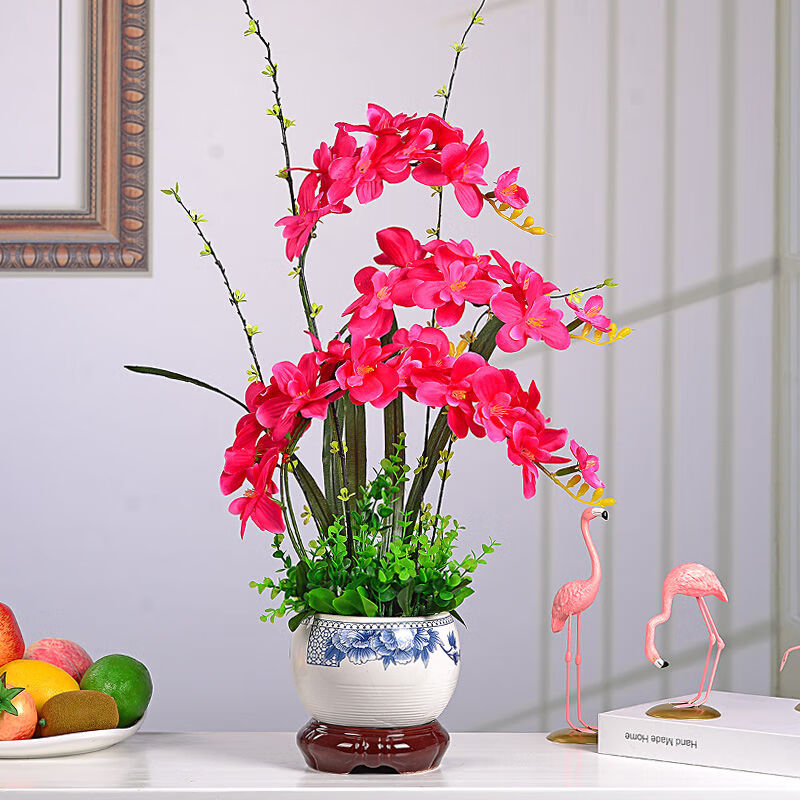 仿真花套装蝴蝶兰花假花盆栽客厅电视柜装饰花客厅室内摆件塑料花