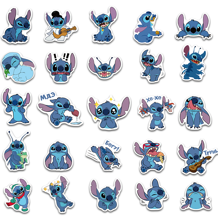 50张可爱史迪仔贴纸手机壳行李箱笔记本吉他电瓶车保温杯防水贴纸50张