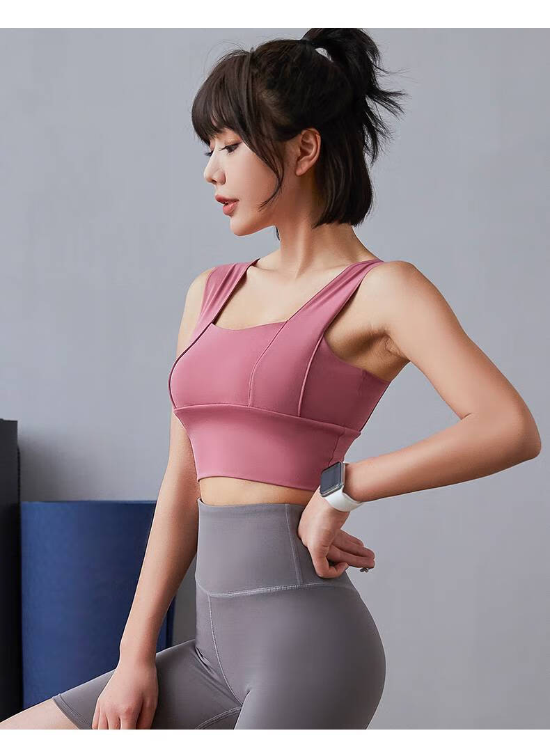 美背文胸健身bra瑜伽夏女式睡眠纹胸法国聚拢胸衣女性乳罩宽肩豆沙粉m