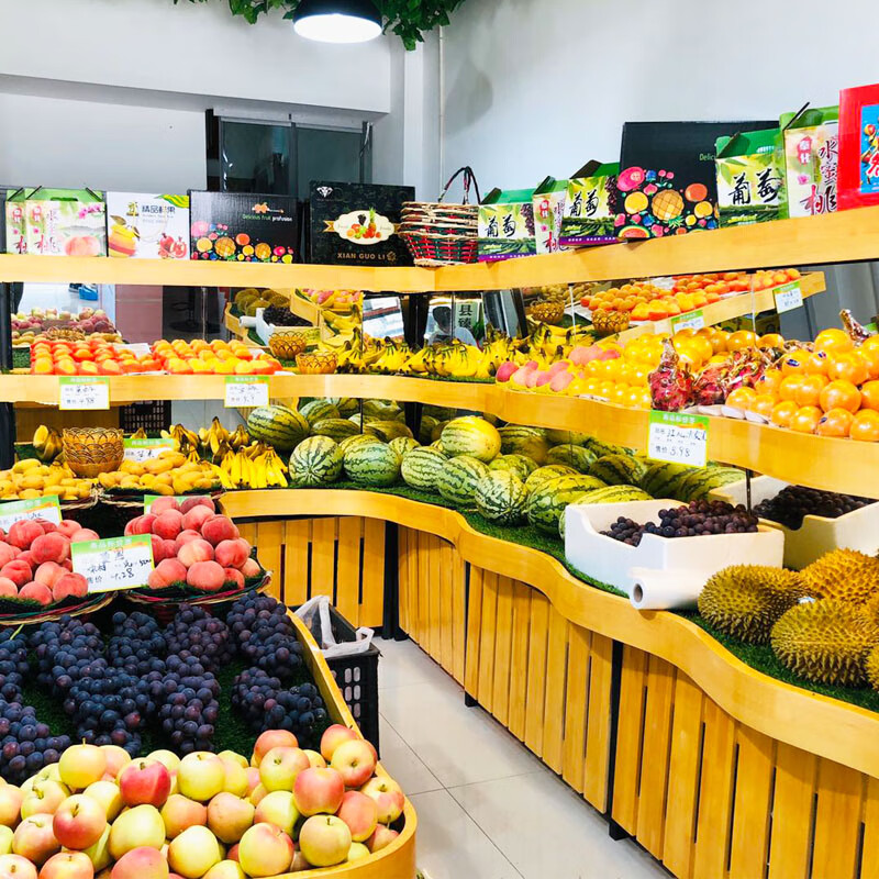 定制百果园水果货架木质水果架子水果店货架超市果蔬展示架中岛阶梯柜