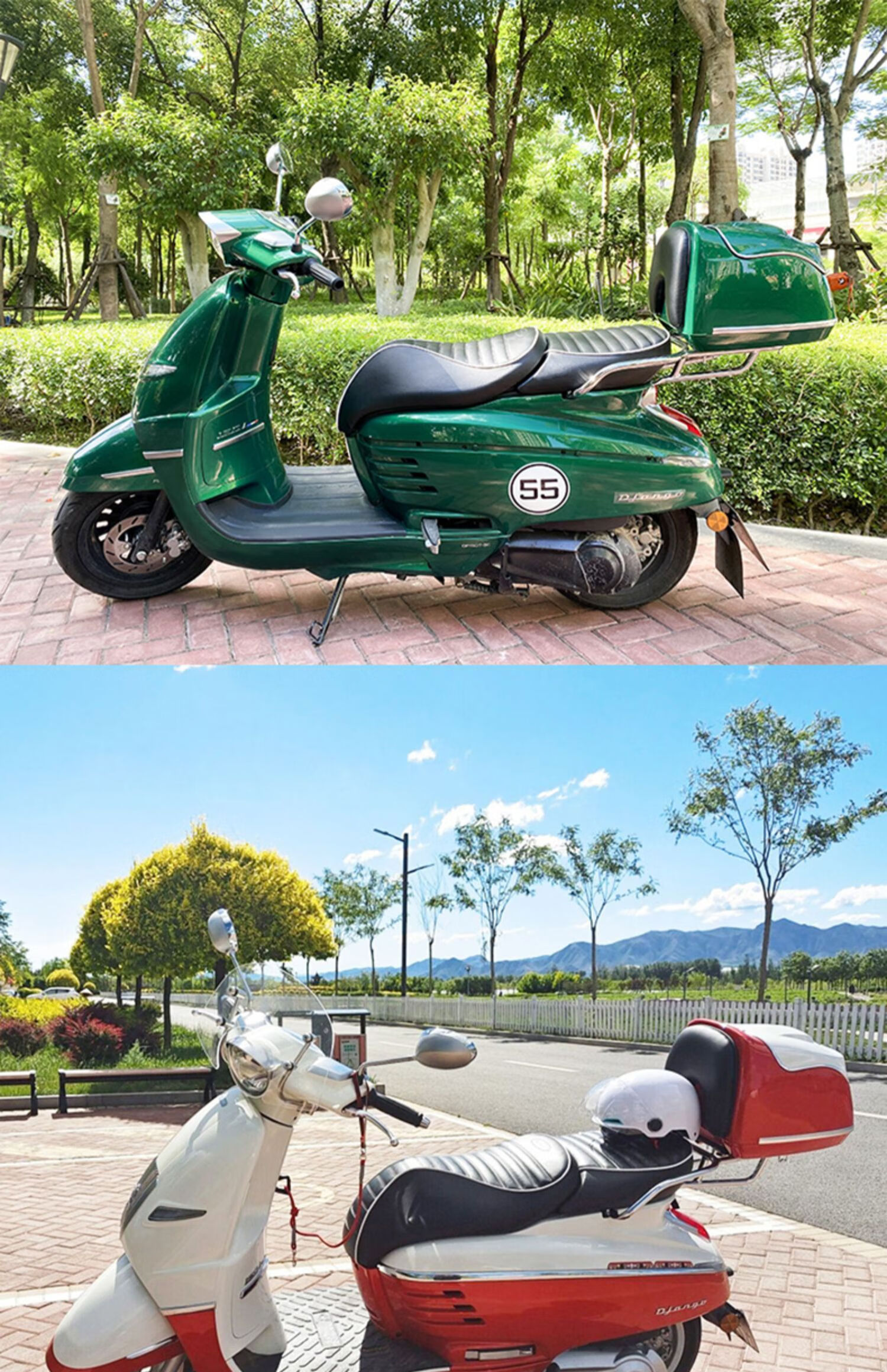 姜戈django150摩托车后尾箱踏板车尾箱复古储物箱尾架 可乐樱桃红【后