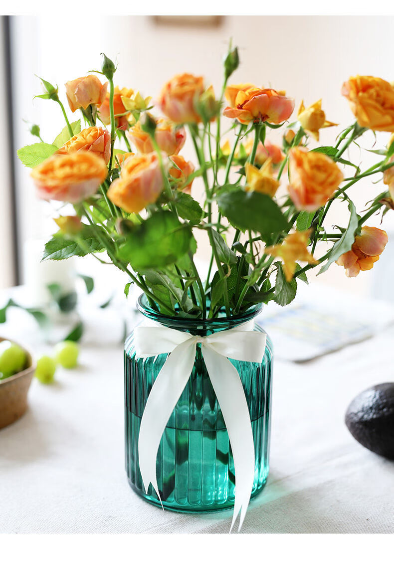 玻璃花瓶透明彩色插花瓶子欧式水培富贵竹客厅装饰摆件饰品大小号粉色