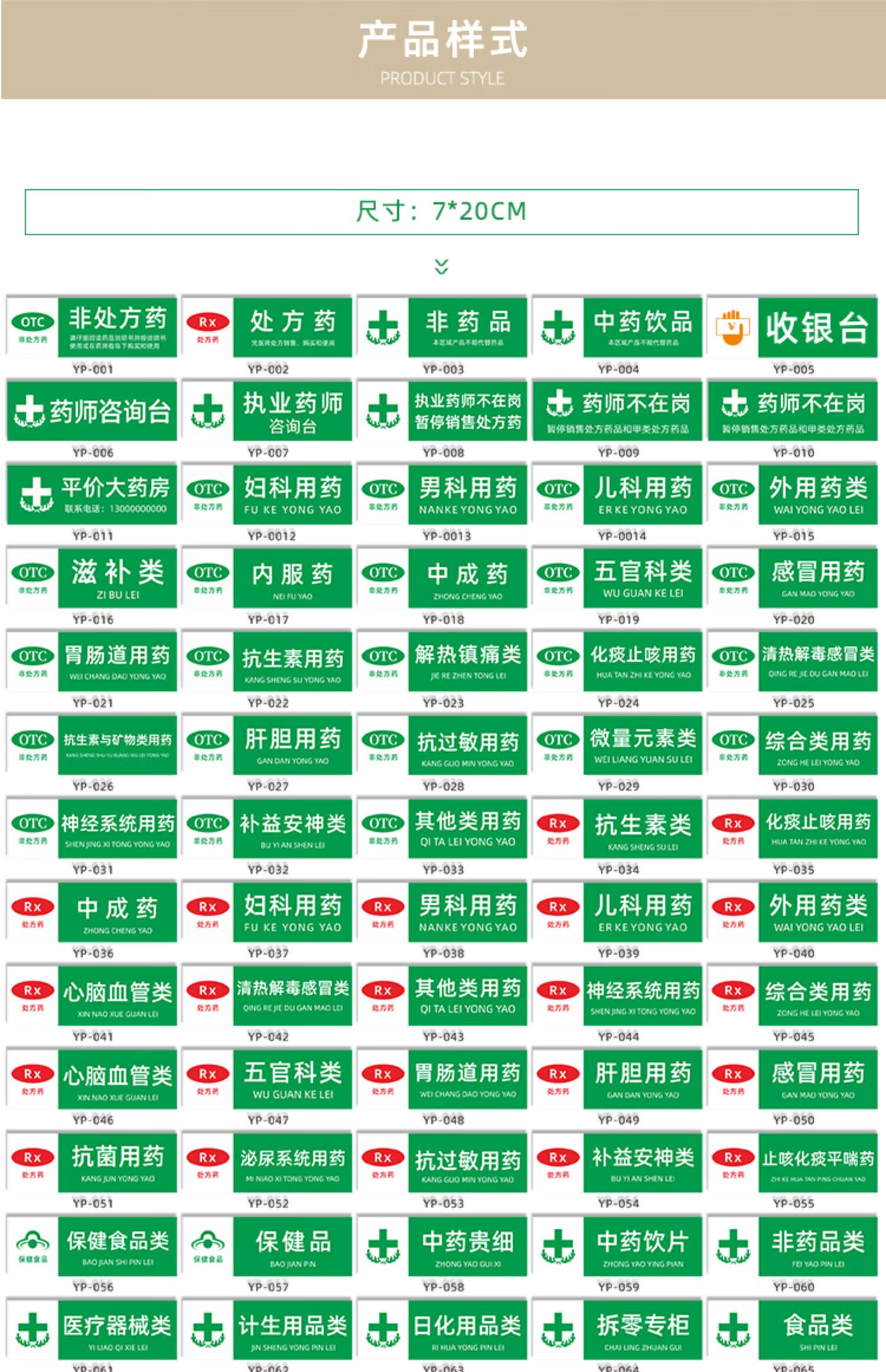 药店分类标识牌全套贴纸挂牌标贴医院诊所大药房分区域药品分类牌 y