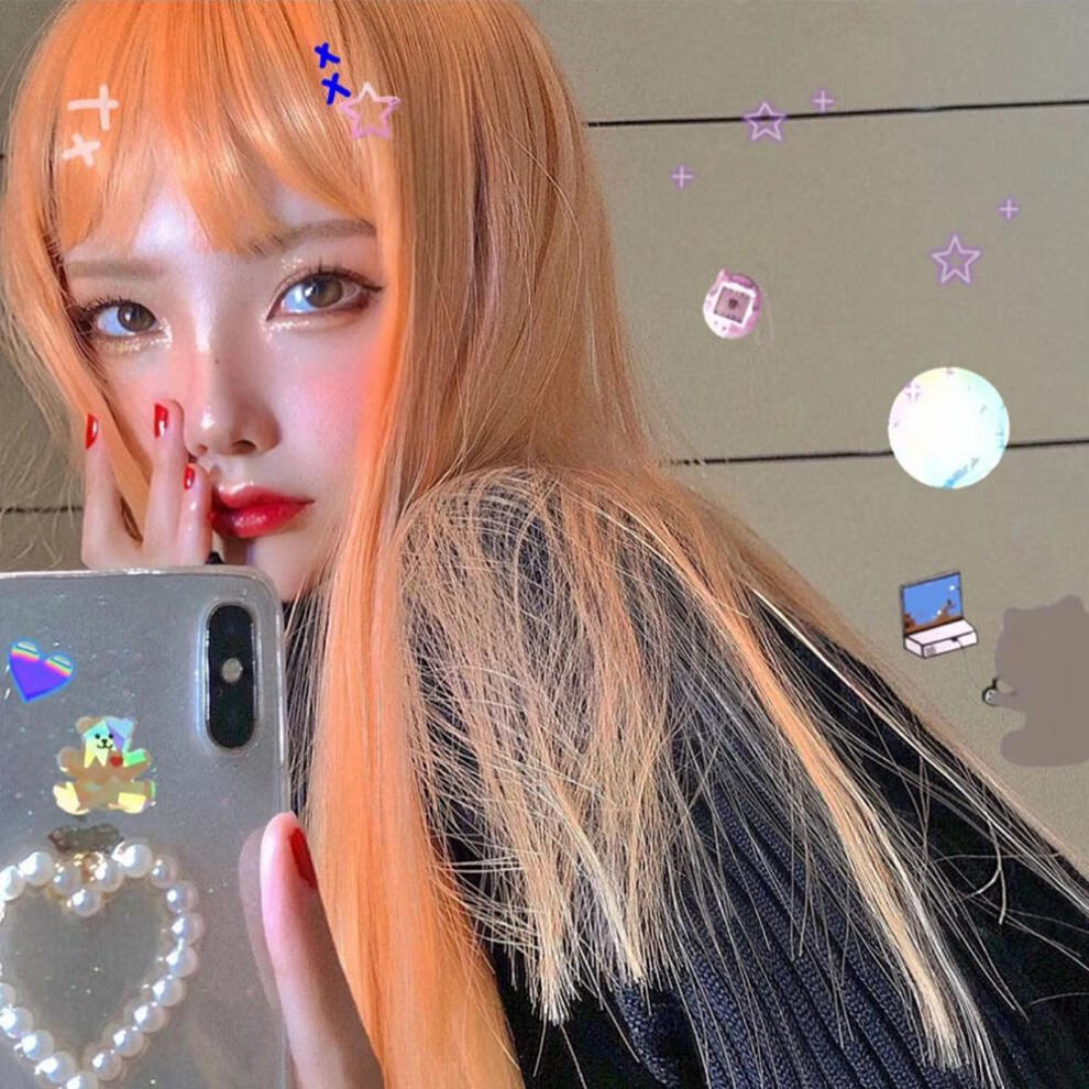 假发lolita软妹烟灰蓝假发男女生万用空气刘海长直发网红可爱cos假毛