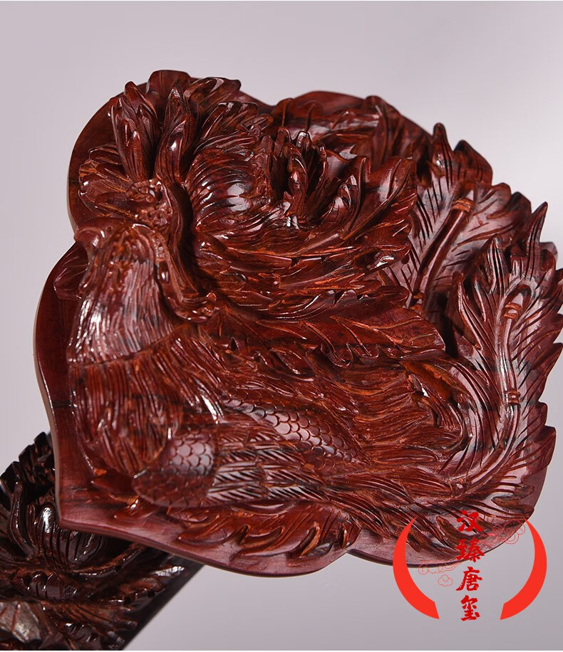 檀50cm九龙如意摆件红木婚庆礼品木雕工艺品底座玻璃罩50cm赞比亚血檀