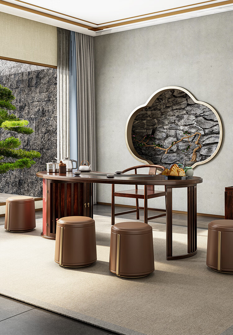 新中式茶桌乌金木实木办公室茶台简约现代禅意茶室客厅茶桌椅组合 1.