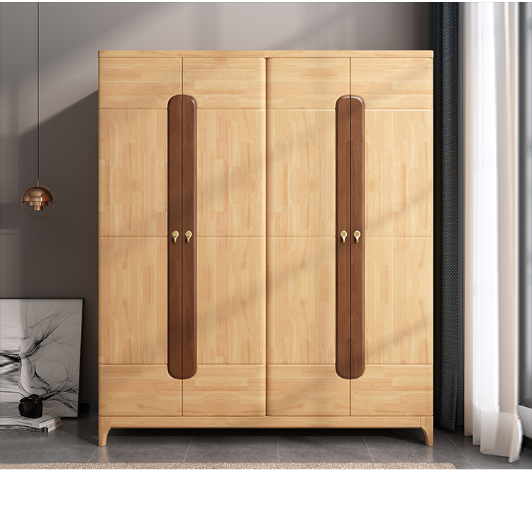 南梵实木衣柜18米北欧撞色现代简约拼色平开门卧室衣橱四门大衣柜四门