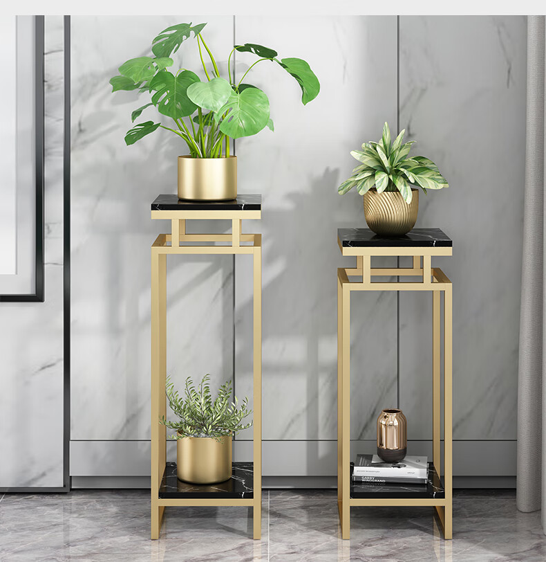 五一劳动节新中式简约落地花架轻奢室内大理石金属花架子客厅玄关阳台