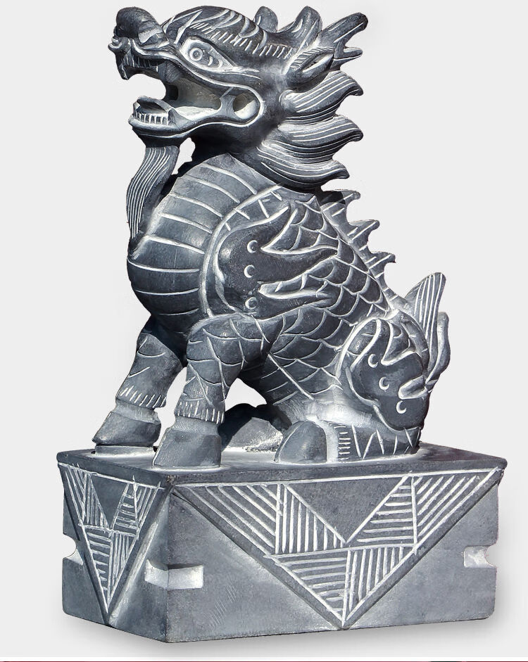 石雕麒麟石头一对青石雕刻家居门口摆件c高24长17宽8厘米一对