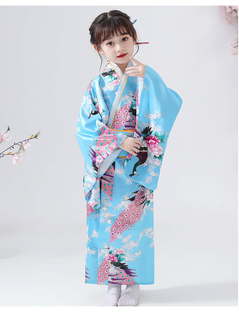 valorman儿童和服男女童万圣节传统浴衣小中大童民族风舞台演出黑色