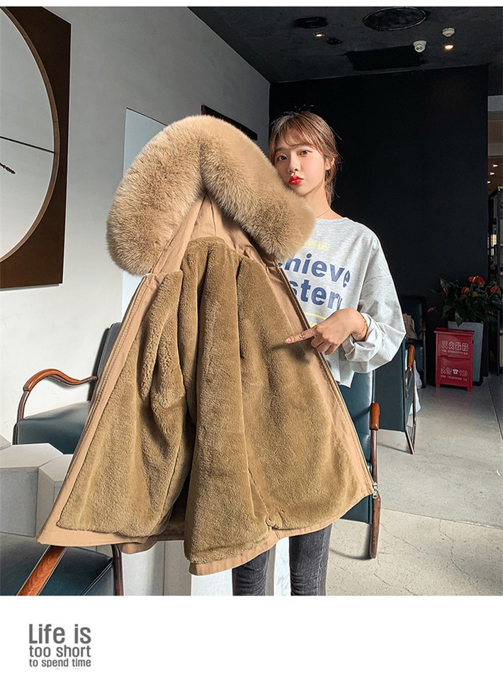 105981-拉夏贝尔棉服女21年新款女装百搭工装派克服女气质时尚冬装 米白色 L-详情图