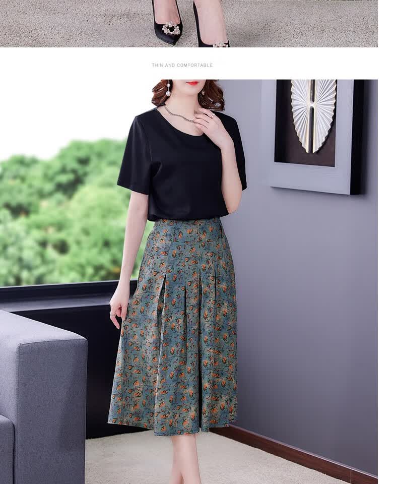 裙子夏天妇女半裙大摆裙装新款花裙时尚中老年遮膝的妈妈半身裙长裙款