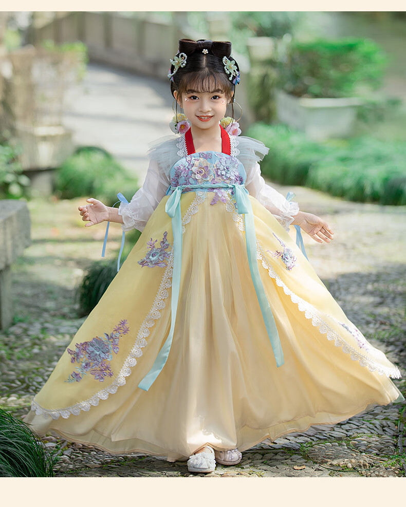 12岁女童汉服夏儿童中国风古装超仙襦裙宝宝连衣裙 白雪公主scj 白雪
