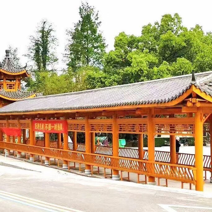 长廊凉亭庭院防腐木户外古建木制走廊乡村连长廊实木凉亭文化走廊