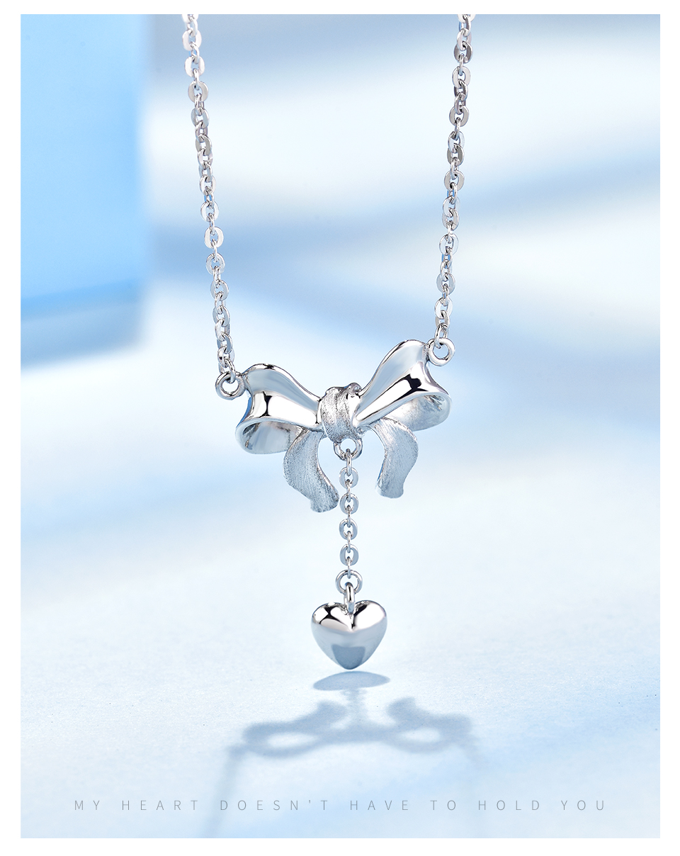 520礼物铂金项链女pt950白金项链蝴蝶结套链白金锁骨链礼物在逃公主套