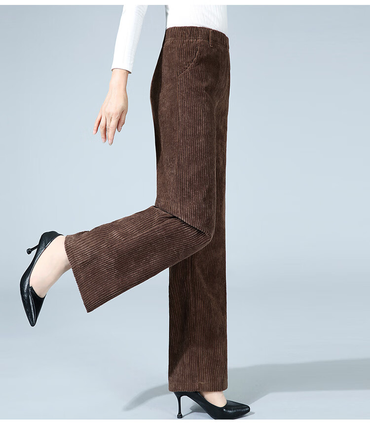 女式灯心绒直筒松紧裤秋冬季高腰灯芯绒阔腿裤女腰宽松条绒长裤中老年