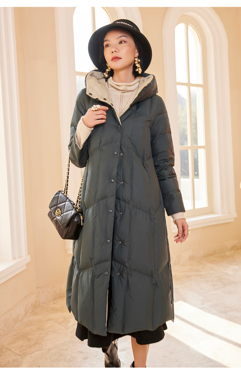 亦朵品牌时尚白鹅绒中长款羽绒服冬装女士加厚外套新款高端洋气 墨