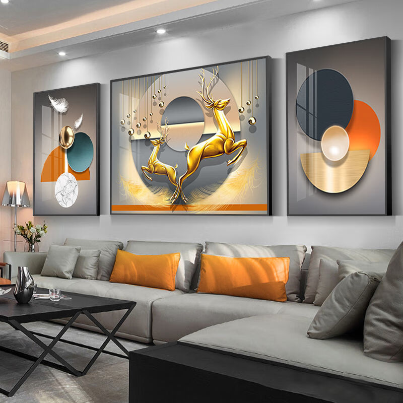 精选客厅墙壁挂画装饰画沙发背景壁画轻奢现代简约大气高档晶瓷镶钻画