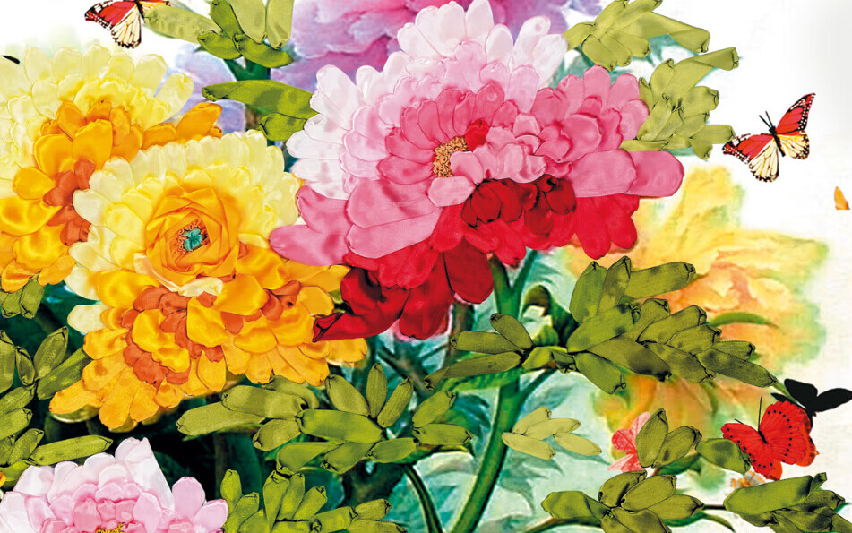 3d彩印新款diy丝带绣客厅卧室挂画花开富贵春十字绣花开富贵春大210x