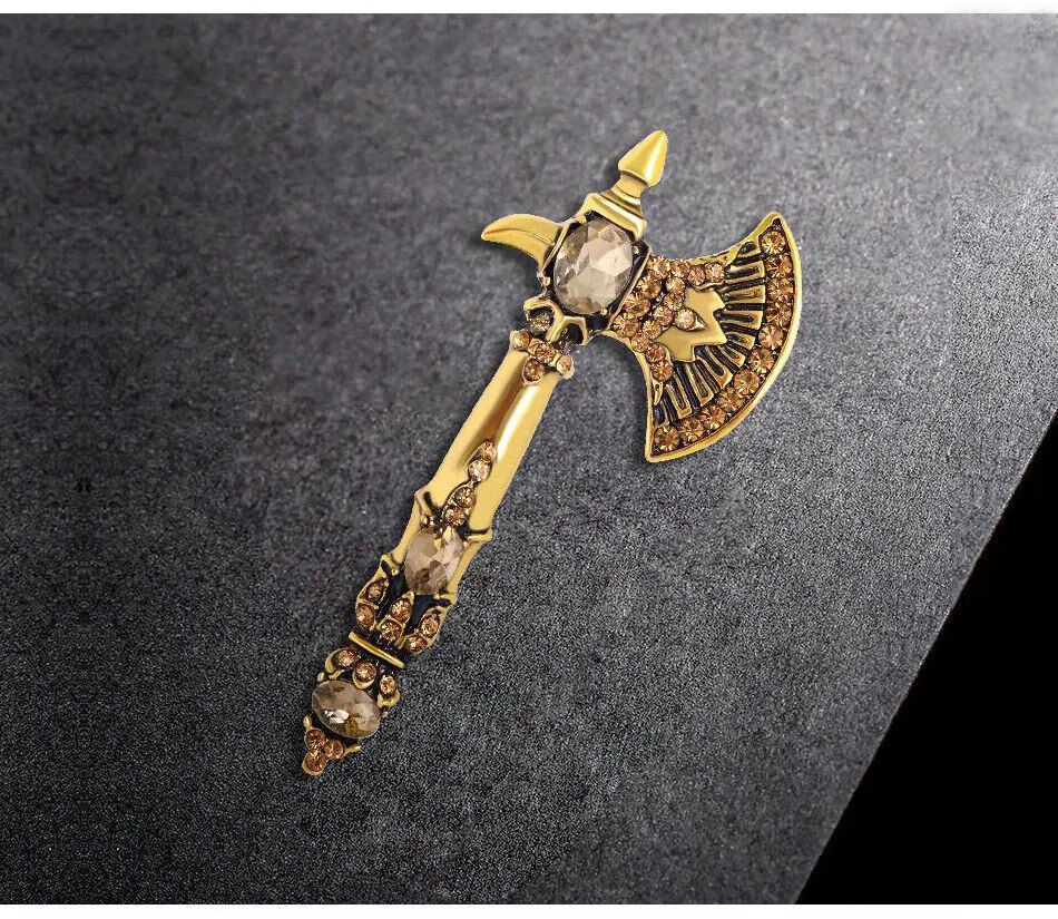 博皓定制复古水钻斧头男女士西服胸针胸花水晶别针防走光配饰斧古银灰