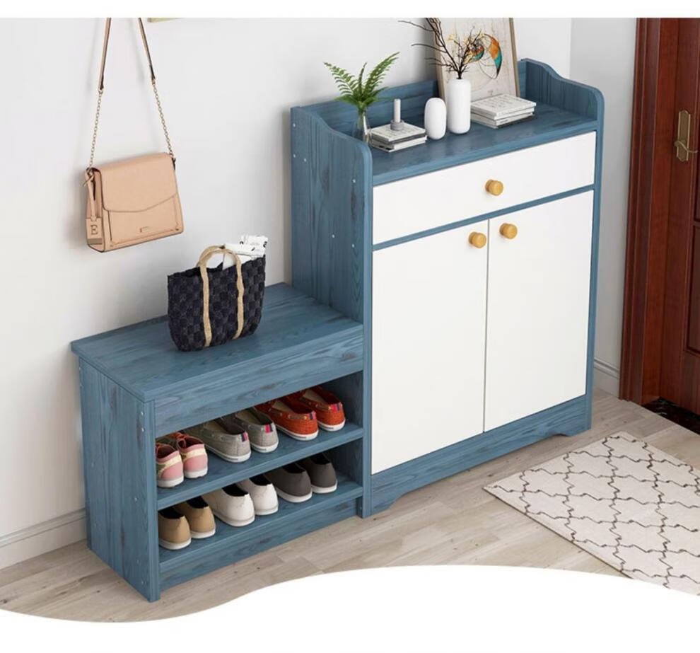 大容量小客厅储物柜简易室内多层经济型带换鞋凳鞋柜84cm木色鞋架鞋凳