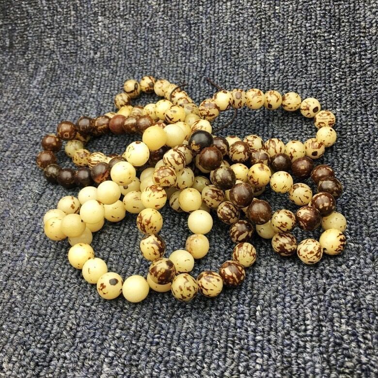 天然菩提根菩提子手盘文玩佛珠花皮虎纹手链越南手串饰品依莲妃深色花