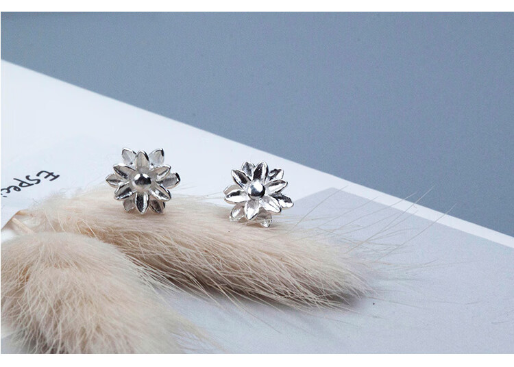 紫韩恋银耳钉999足银复古女士生耳饰气质民族国风雪花足银耳环雪花