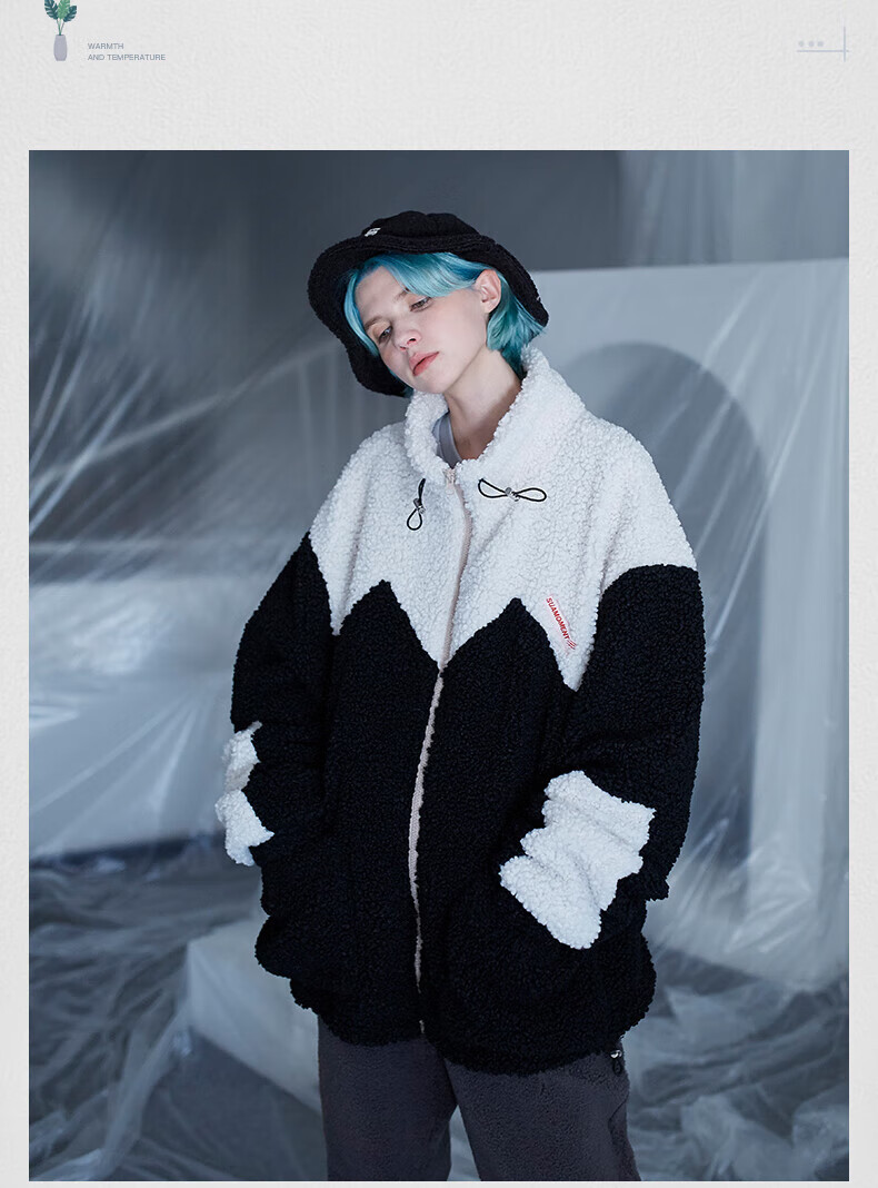 刘耀文同款棉服tenderlab/suat刘耀文同款血抓痕波浪羊羔绒外套秋冬