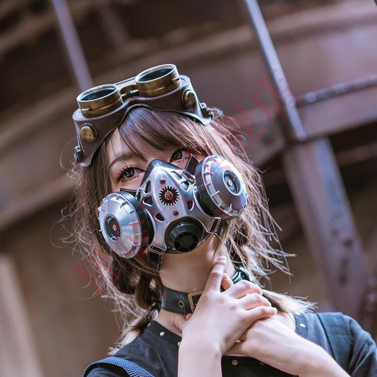 赛博朋克面具蒸汽朋克steampunk赛博朋克防雾霾银色防毒面具滤芯2片