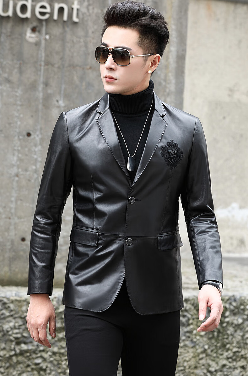 陈宣善真皮男士时尚轻奢头层牛皮西服皮衣商务休闲皮西装2021秋冬季
