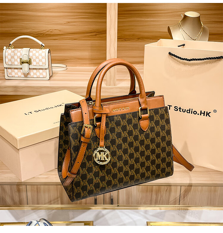 mk托特包女夏季真皮高级质感大容量单肩手提包包2022新款潮 米白色配