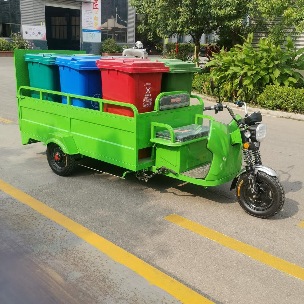 垃圾車轉運車運輸清運車環衛車三輪車 4桶不鏽鋼 60v32a電池【圖片