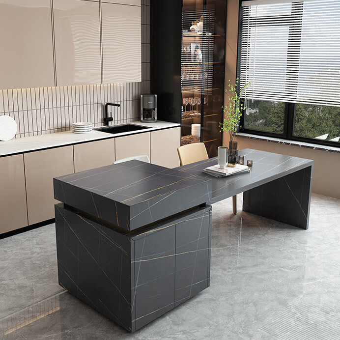 猎卡威 中岛台餐桌组合 吧台式餐桌岩板岛台餐桌一体成品开放式厨房