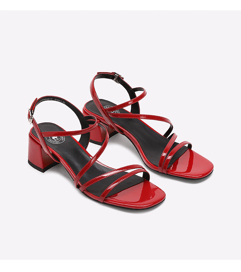 骆驼(camel)女鞋 春夏方头休闲粗跟鞋子气质时装高跟鞋凉鞋 a12064617