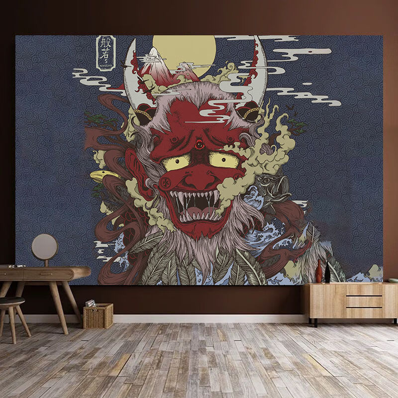 益蔻网红日式浮世绘般若个性直播背景布宿舍房间卧室装扮装饰挂布 eb