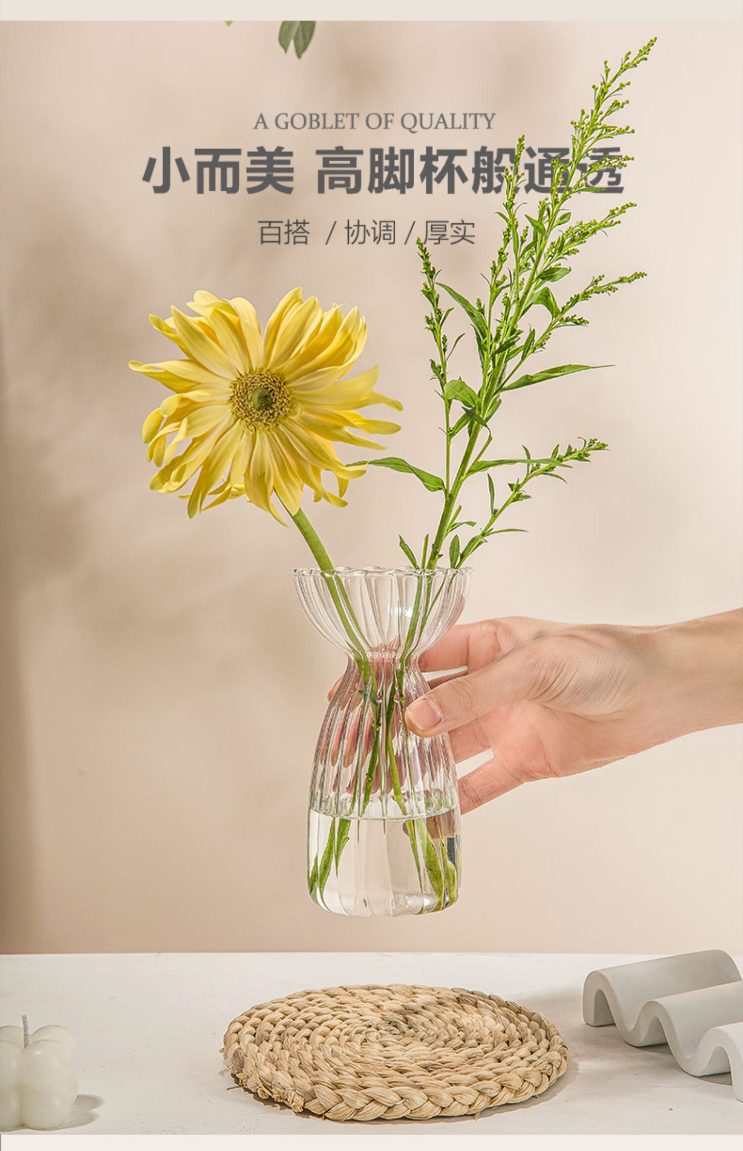 星彬果花瓶摆件客厅插花ins风简约迷你小透明玻璃水培复古创意花台面