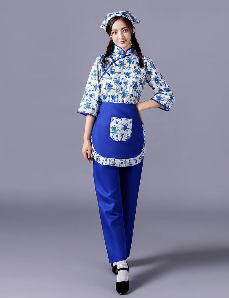 东北花衣服长袖阿庆嫂碎花采茶女村姑衣服民族舞蹈民国风古装农村戏服