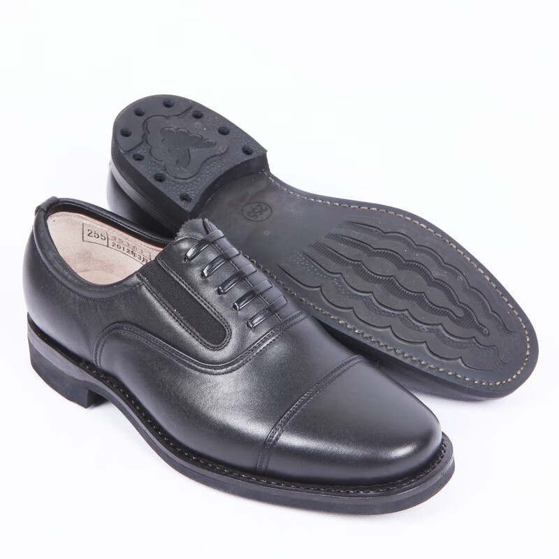 3516工厂78式低腰松紧带皮鞋真的皮三接头上线轮胎底皮趟底男黑色46