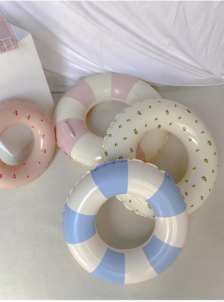 ins可爱复古风游泳圈儿童加厚沙滩水上充气救生圈 黄色橄榄60【图片