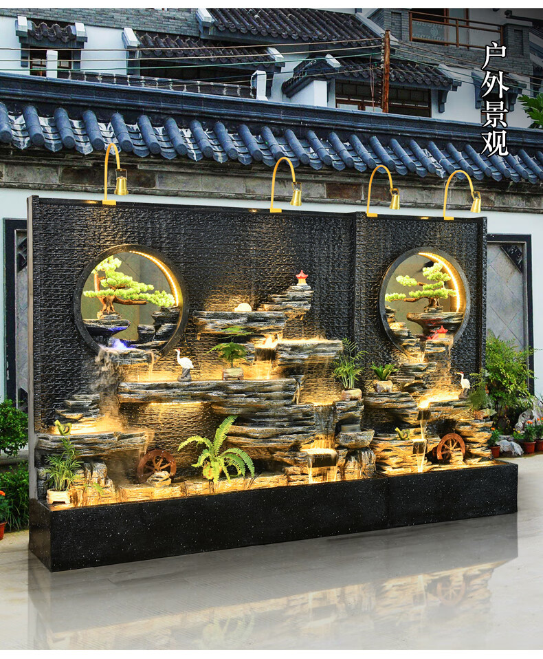 栩傲柯水幕墙假山流水喷泉客厅阳台酒店玄关户外庭院摆件落地装饰现代