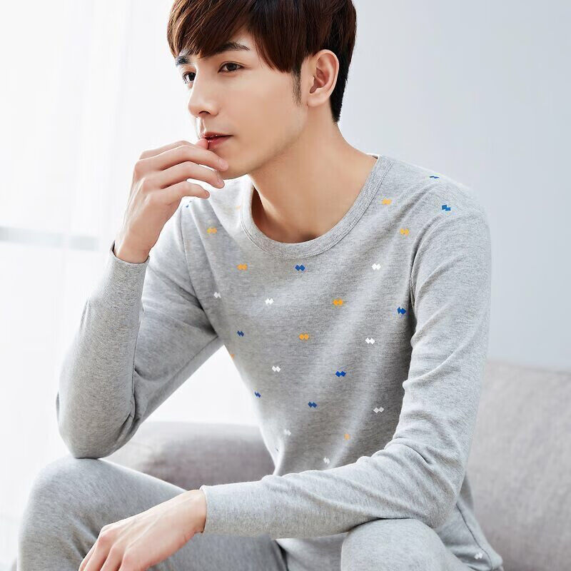 舒适青少年秋衣秋裤男印花套装男士薄款保暖内衣高中学生初中大童圆领