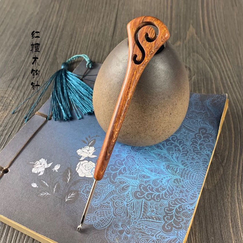 檀木柄勾针手工diy编织包毛衣针毛线防滑钩针材料包钩针工具相思木