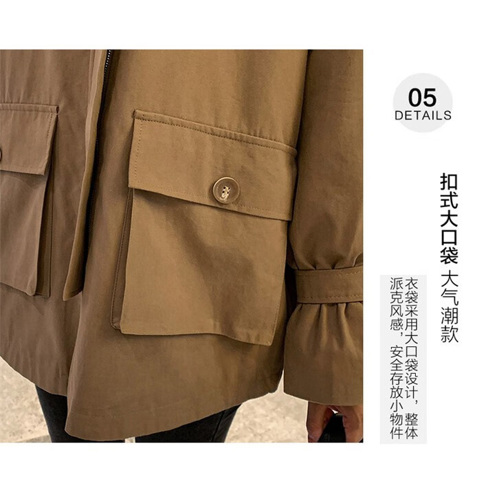 105981-拉夏贝尔棉服女21年新款女装百搭工装派克服女气质时尚冬装 米白色 L-详情图