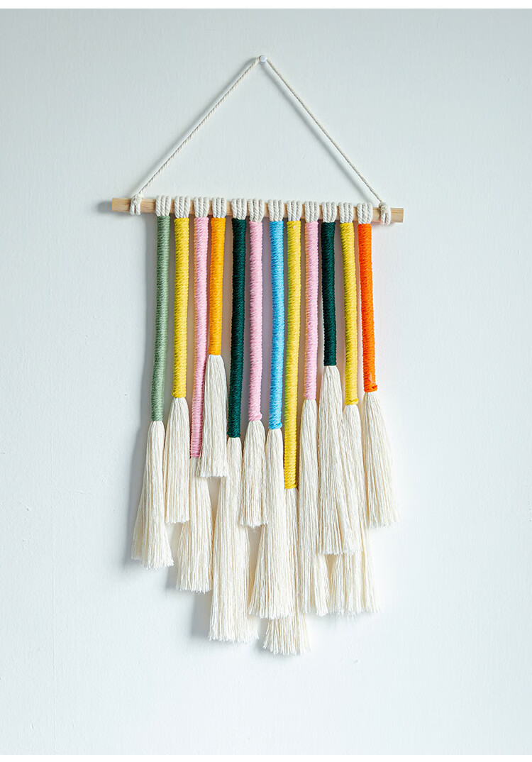 彩虹挂毯手工diy材料包少女编织彩虹挂毯创意装饰空中挂件棉绳卧室大