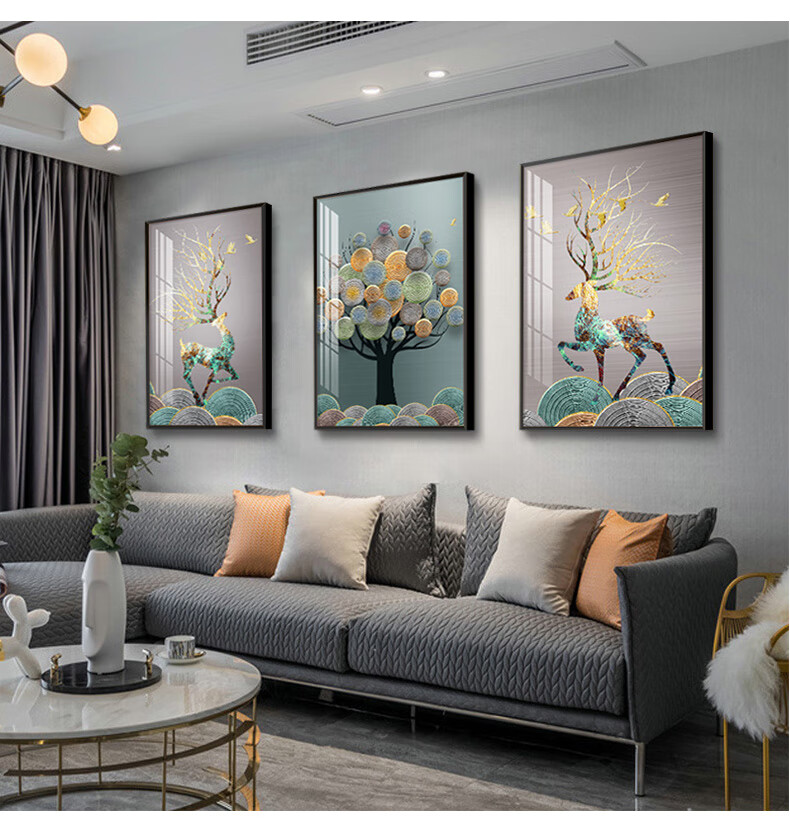 客厅现代装饰画北欧创意沙发背景墙挂画轻奢卧室墙画壁画三联字画