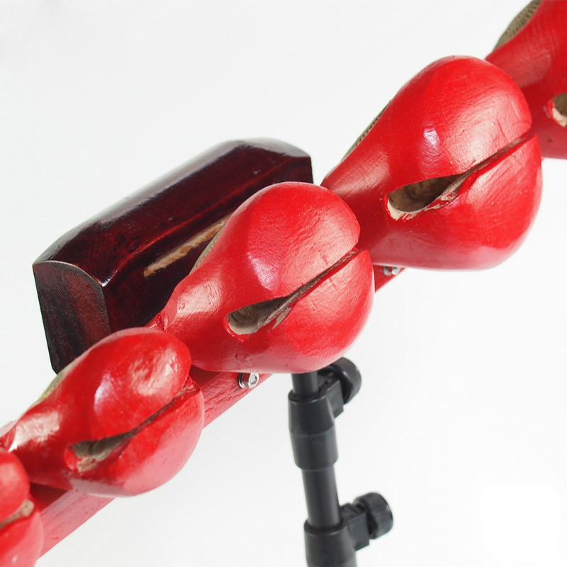 乐队五音木鱼连架子5音木鱼梆子多音套装带支架铝合金盒木鱼 原木色