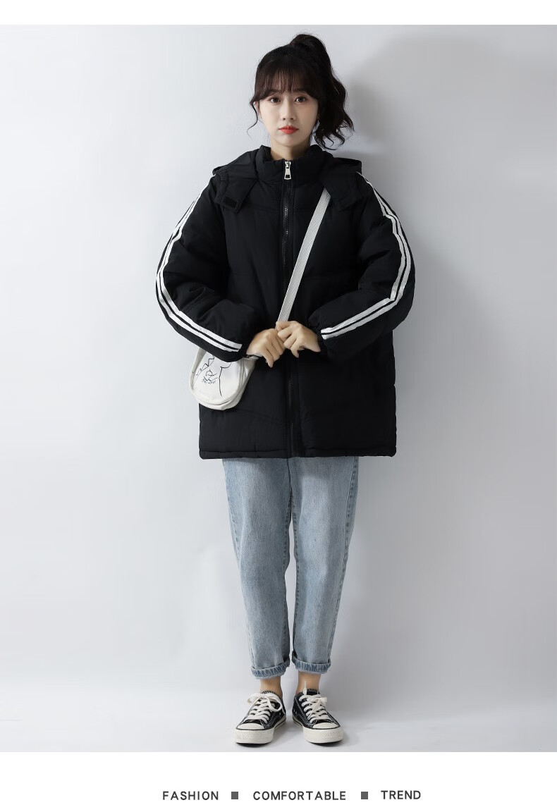 60服初中生穿女面包服女短款冬季潮小个子加厚黑色艾优黑色m